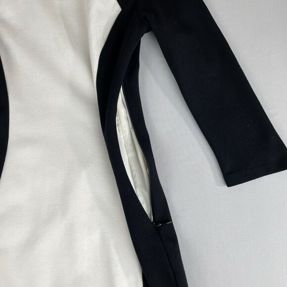 Bebe Bodycon Mini Dress Women’s Small Black White Stretch Side Zip 3/4 Sleeve - Picture 6 of 16